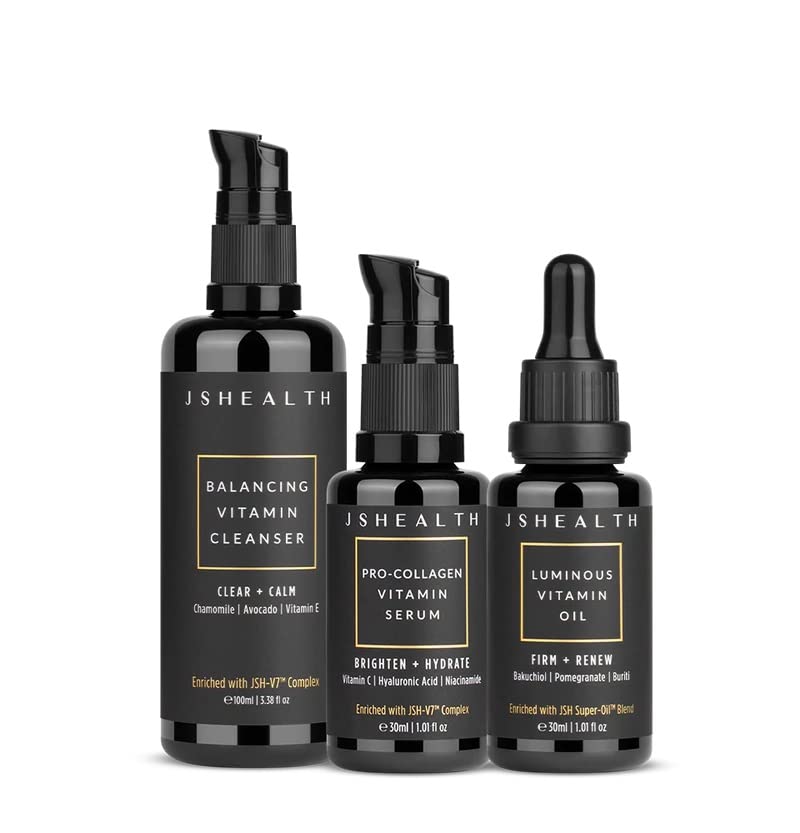 JSHealth Hydrate & Renew Skincare Bundle – Gentle Facial Cleanser, Brightening Vitamin C Serum for Face & Hydrating Vitamin E Face Oil