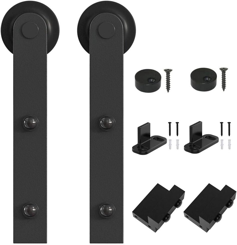 WINSOON Black Antique Roller Kit for Sliding Barn Door Hardware System, I Shape Design