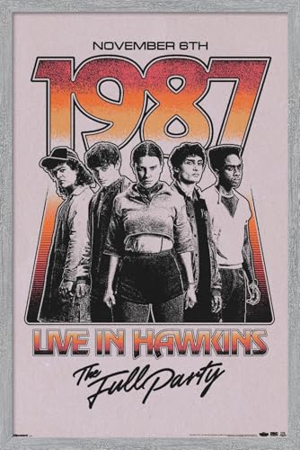 Trends International Netflix Stranger Things: Season 5 (2025) - Live In Hawkins Wall Poster, 34L x 22.4W, Gray Framed Version
