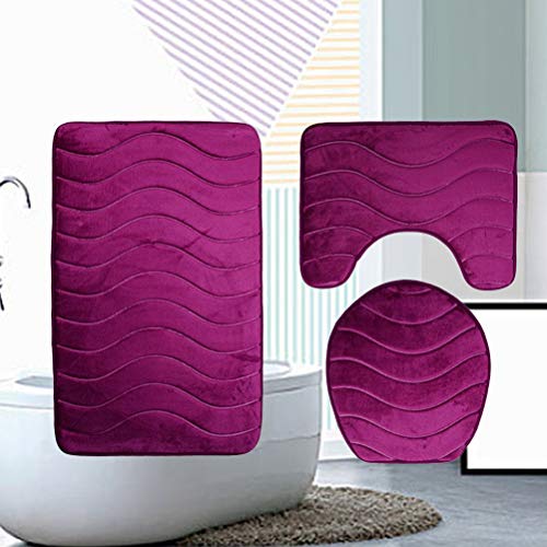 DOITOOL Badematten-Set, 3-teilig, Flanell, geprägte Wellen, rutschfeste Badewanne, U-Form, Teppich, Toilettensitz… – Bild 8