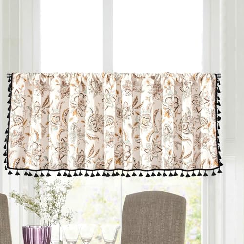 Visillo para café estilo cortina corta bohemia de algodón y lino beige 2