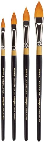 KINGART B-100 Premium 4 adet. Orijinal Altın 9930 Serisi Oval Çiçekli Petal Fırça Seti, Akrilik, Yağ, Suluboya Boya, Kısa Saplı, 4 Fırça için Sentetik Altın Taklon Boyutlar: 2, 6, 8, 10