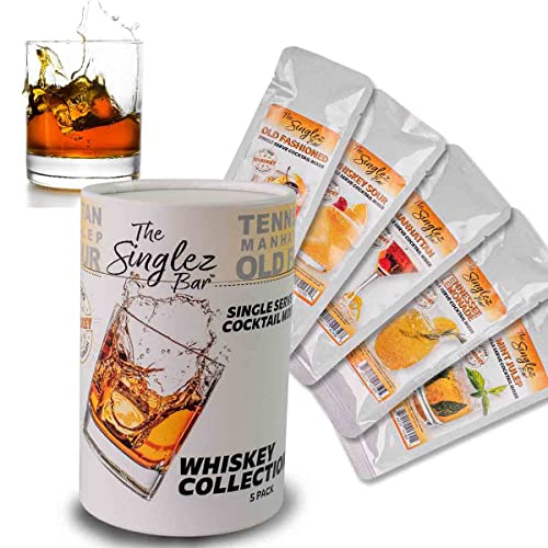 Singlez Bar Whiskey Cocktail Drink Mixers (5 Pack) - Craft Delectable Old Fashioneds and More with Ease - Gluten Free, Non GMO, and Low Calorie Variety Pack - Perfect Party Favors & Gifts for Men