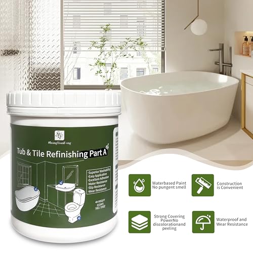 ShangTianFeng Tile Paint Bathtub Paint Refinishing Kit (Grey/35 Oz/7 Tools), Ease of Use Tub Paint Resurfacing Bathroom Sink Tub Kitchen Countertop, Low Odor No Toxic Tub And Tile Refinishing Kit
