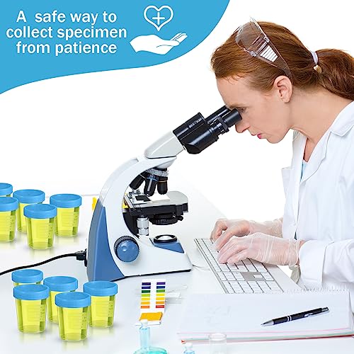 Geiserailie 100 Pcs Disposable Specimen Cup Urine Pee Cups for Testing 4oz Specimen Container with Leak Proof Screw on Lids for Safe Urinalysis Pee Stool Sample Collection Analysis (Blue)
