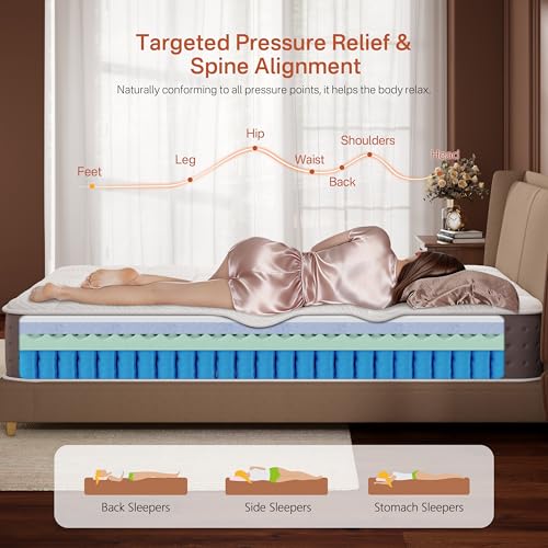 Image of Twin Mattress, 8 Inch Hybrid Twin Size Mattress in a Box, Cooling Gel Memory Foam Mattresses with Pocket Springs, Pressure Relief, Medium Firm Feel, Fiberglass-Free, Motion Isolation, 365-Night Trial
