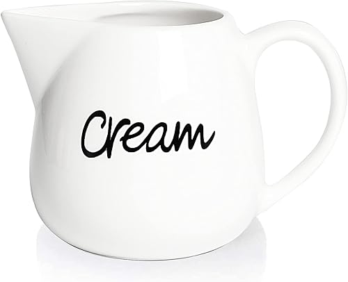ONTUBE Crema de porcelana, jarra de crema de leche de cerámica de 12 oz (blanco)
