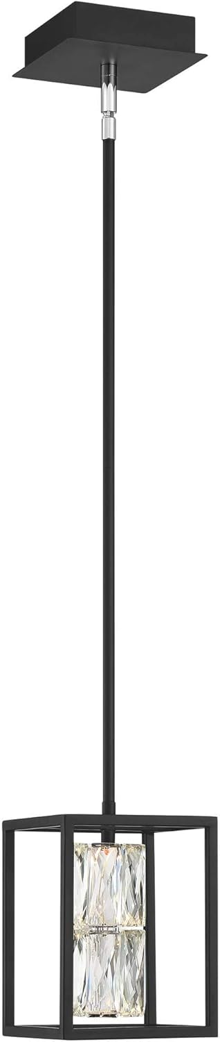 Possini Euro Design Roxbury Matte Black Mini Pendant Light 6" Wide Modern LED Geometric Cage Clear Crystal Shade Fixture for Dining Room House Entryway Bedroom Kitchen Island Hallway High Ceilings