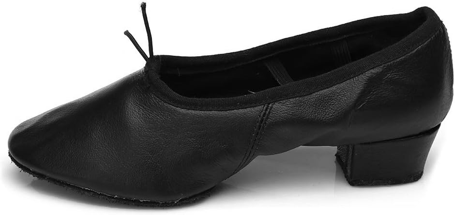 HIPPOSEUS Women's Leather Latin Dance Shoes Low Heel Ballroom Latin Dance Practice Shoes,Black 8.5 B(M) US
