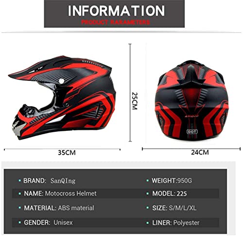 Motocross Helmet,Adult &Youth Trend Full Face Helmet,Atv Motorcycle Helmet,Dirt Bike Downhill Off-Road Mountain Bike Helmet,Dot Certified,4-Piece Set (Red, M) #TOP6