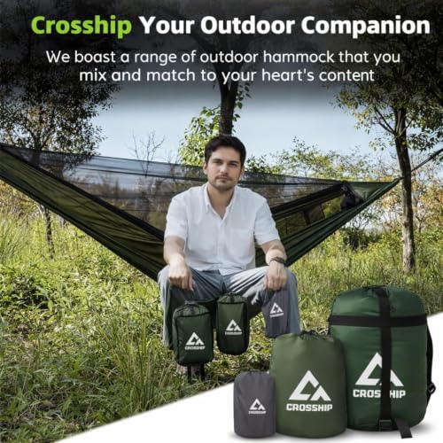 Image of Camping Hammock with Mosquito Net, 2 Person Hammock Bug Net, Portable, Parachute Nylon for Outdoor, Camping, Hiking, Backpacking, Backyard, Beach, Travel (Hold Up to 500lbs) (Forest Green)