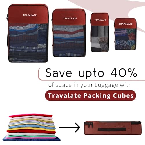 Image of Travalate 8 Set Packing Cubes 4 Various Sizes Travel Luggage Packing Clothes And Undergarment Organizer Bags Set For Men and Women - Red