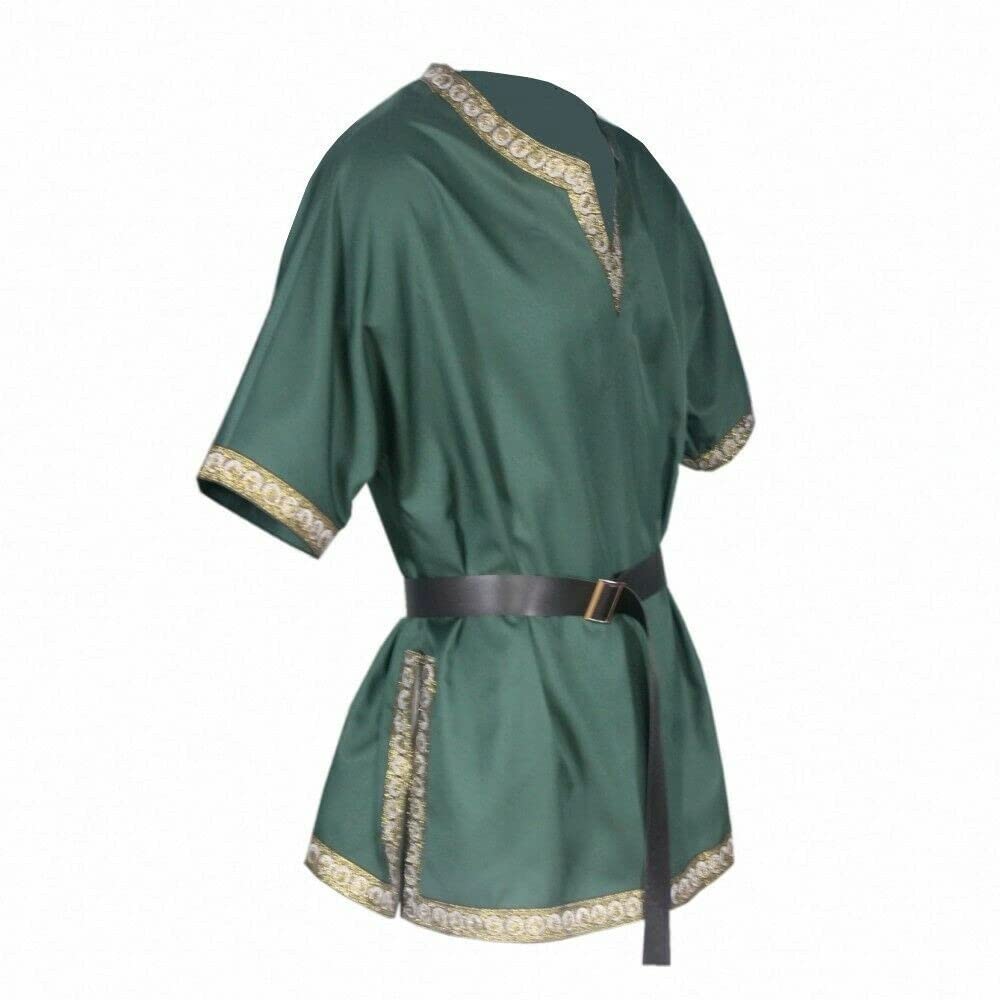 Men's Medieval Knight Tunic Renaissance Viking Costume Warrior Halloween Tops, Green, S