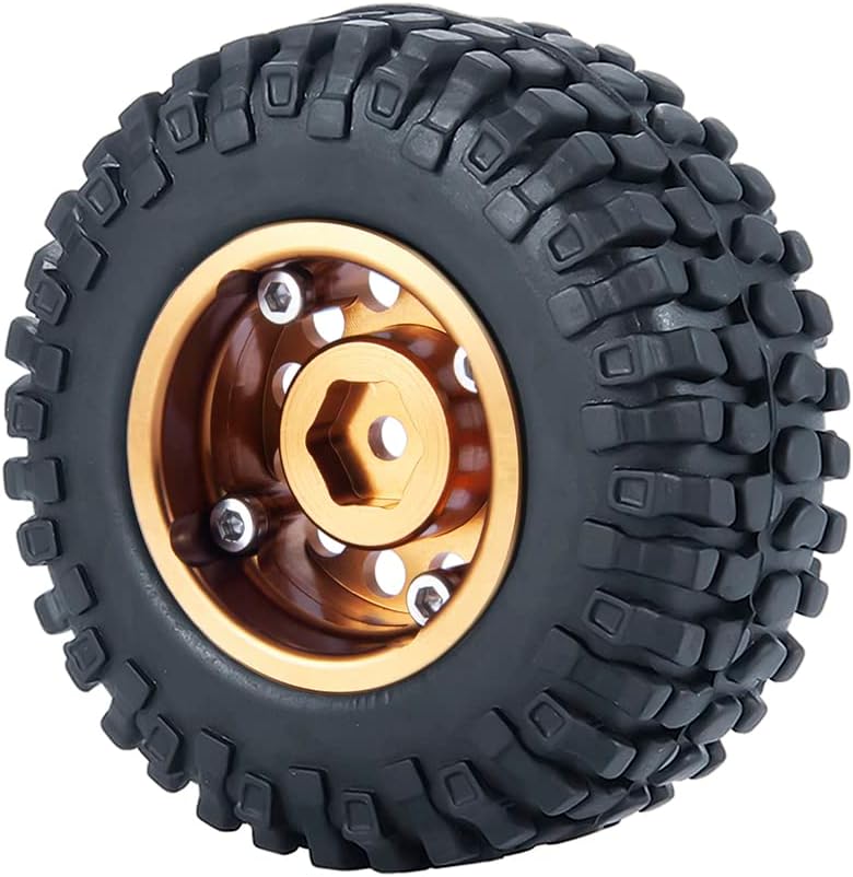 RCLIONS 4pcs RC Micro Beadlock Wheel Rims & Rubber Tires for All 1/24 Axial SCX24 AXI00001 C10,AXI00002 JLU CRC,AXI90081 Deadbolt RC Crawler Truck Car