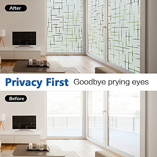 Frosted Window Film Non-Adhesive, Frosting Privacy Film For Glass Windows, Self Static-Cling Decorative Window Cling For Home Office Uv Protection Cross Pattern (17.5" X 78.7") #TOP5