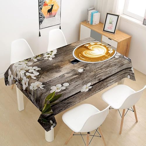 Aozhiswe Mantel Antimanchas Cuadrada Tablero de Madera Antiguo Mantel de Mesa Patrón de Café 140x140 cm Manteles Impermeable Poliéster Protector Comedor para Interior Exterior a/1723
