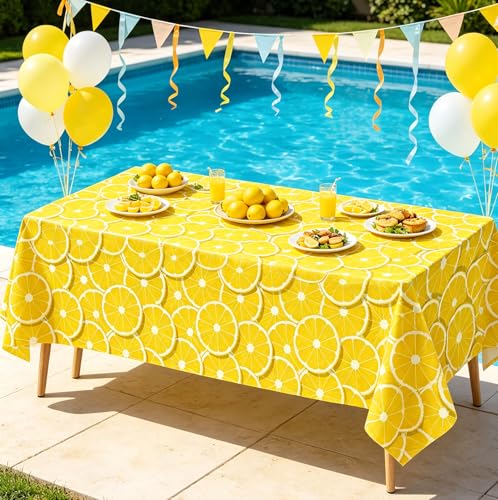 Image of 4 Pack Lemon Tablecloth Lemons Summer Party Tablecover Rectangle Table Cover 51 x 86 inch Yellow Lemonade Disposable for Lemon Theme Birthday Party Wedding Shower Supplies Lemonade Table Decorations