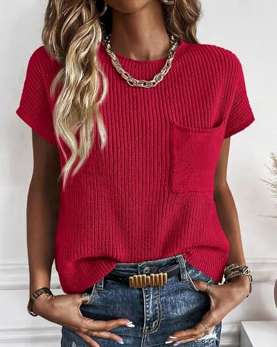 Image of KIRUNDO Summer Fall Short Sleeve Sweater for Women 2026 Casual Sweater Vest Cotton Knit Pullover Tank Tops Fashion Clothing