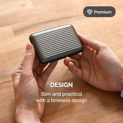 Image of OGON -DESIGNS- Aluminum card holder, RFID protection against fraud and demagnetization, compact wallet, Smart Case STOCKHOLM model (Aluminum Titanium, Standard lock)