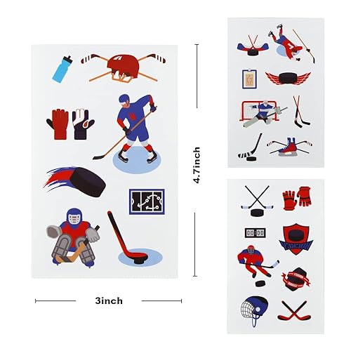 Miniatura 3 de 24 hojas de tatuajes temporales de hockey sobre hielo, decoraciones de cumpleaños, recuerdos de fiesta de hockey