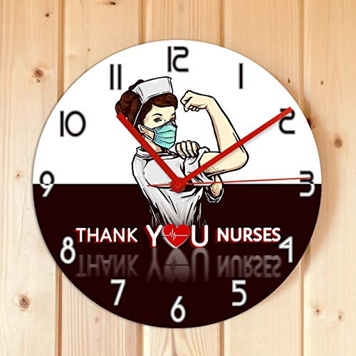12 Inch Silent Non-Ticking Wall Clocks Thank You Nurses Girl Power Silent Quartz Wall Clock For Doctor Clinic Office Decorative Wall Sign Clock Nurse Appreciation Gift #TOP1