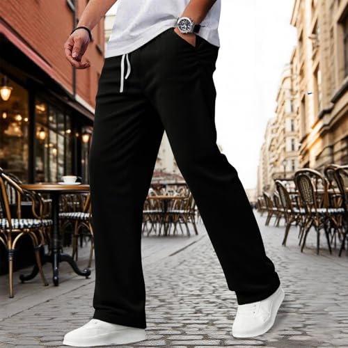 Mens Corduroy Pants Slim Fit Baggy Big and Tall Straight Leg Casual Sweatpants Relaxed Fit Elastic Waist Drawstring Trousers2