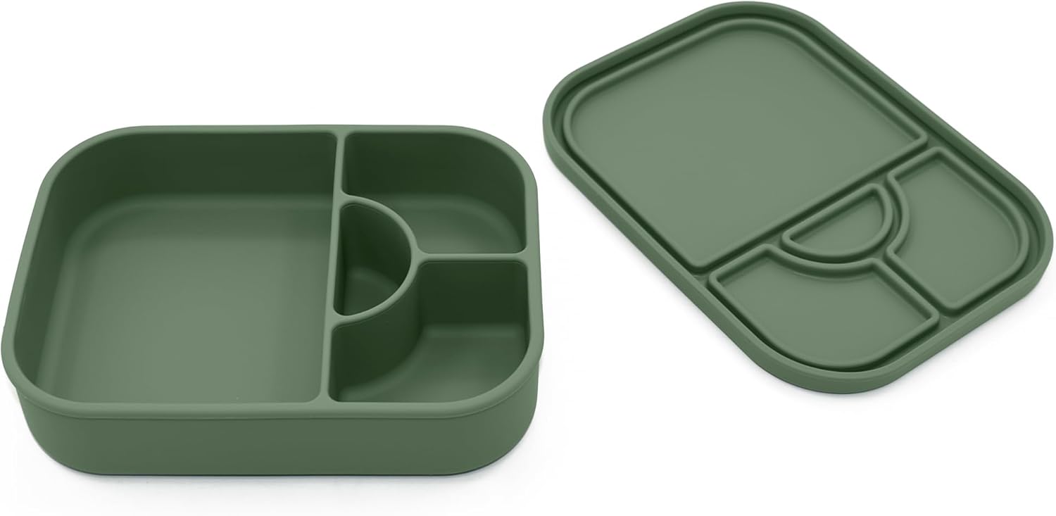 nouka Bento Lunch Box - Medium Size | 4-Sealed Leak Proof Compartments | Made of Food Grade Silicone | Fern