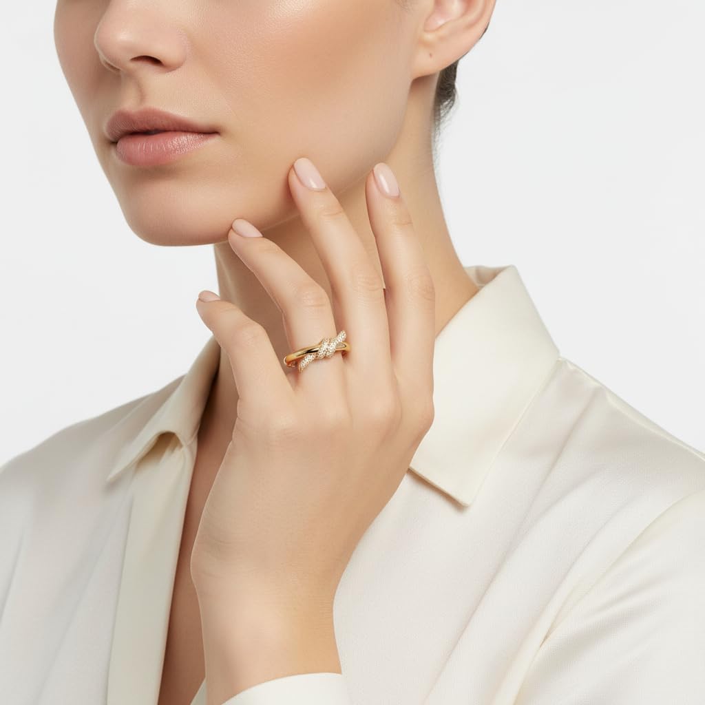 18K Gold Plated Double Row Ring White CZ Stone Also a Great Choice for Lovers Wedding for Women And Girls Ring Size 4 To 13