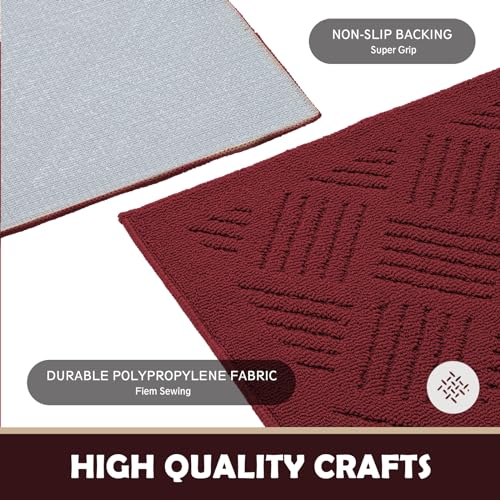 Image of Door Mat Indoor Doormat,Front Back Christmas Door Mats Non Slip Entrance Rugs Rubber Backing,Inside Doormats for Entryway Low-Profile Absorbent Resist Dirt Floor Mats Red,36 inchx59 inch