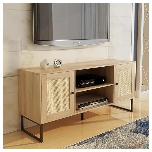 WERSMT Rattan TV Stand, Entertainment Center with Storage and Rattan Door, Modern TV Stand Fits Up to 55 Inch TV