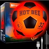Hot Bee Fußball Geschenk Junge Leuchtender Fußball Größe 5 Fussball Kinder Spielzeug ab 8 9 10 11 12+ Outdoor Sport Spielzeug mit Tragetasche Lederfußball mit Pumpe Training Fussbälle Rot
