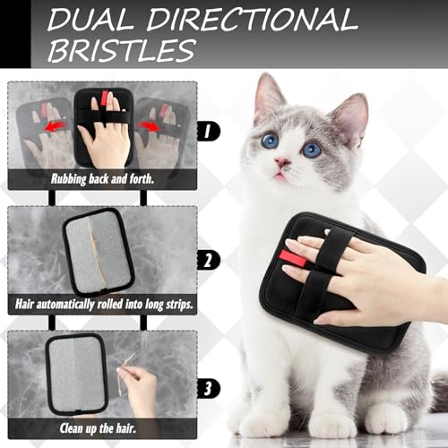 Image of Didaey 2pcs Pet Hair Removal Glove Electrostatic Reusable Remover for Cat Dog Cloth Couch Furniture Carpet Car Seat Cat Grooming Animal Fur Removel Tool(Red,Rectangle)