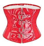 bslingerie Womens PVC Leather Underbust Waist Training Body Shaper Bustier Corset Top (L, Red Buckles)