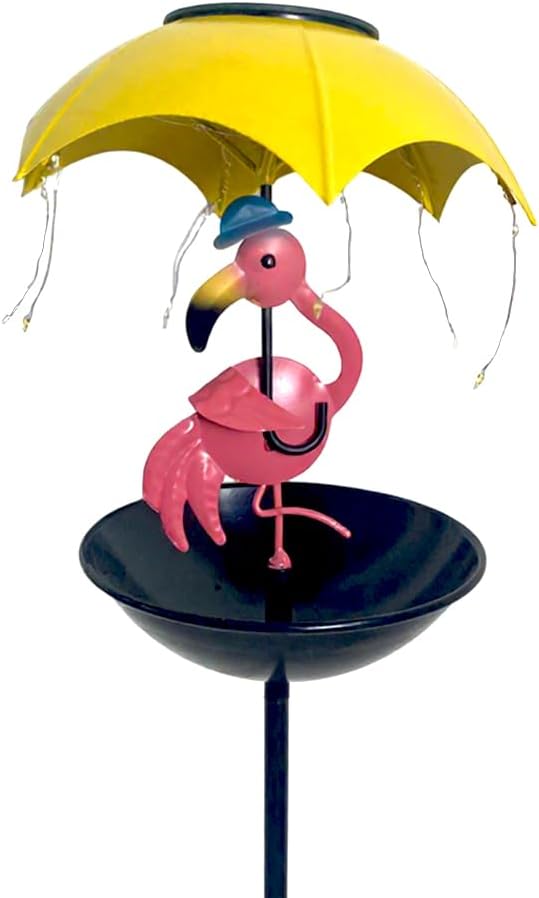 Solar-Powered Bird Feeder with LED Flamingo Light - Vibrant Garden Decor, Weatherproof Fun Feeding Device (Flamingo)