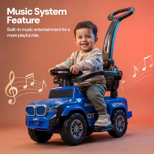 Image of Baybee Nitro Pro Ride on Cars for Kids | Baby Push Ride ons Toys Car with Parental Handle & Safety Guardrail | Baby Toy Car with Backrest, Light & Music | Outdoor Kids Cars for 1 to 3 Years (Blue)
