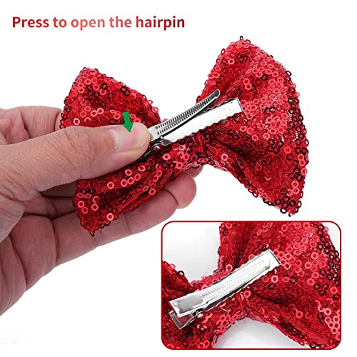 Sibba Glitter Hair Bows Clips 4 Pcs Little Hair Pins Barrettes 4 Inch Sequins Sparkly Lace Nylon Mesh Alligator Hairbows Ponytail Holder Easter Cosplay Accessories For Baby Toddlers Girls (Golden) #TOP2