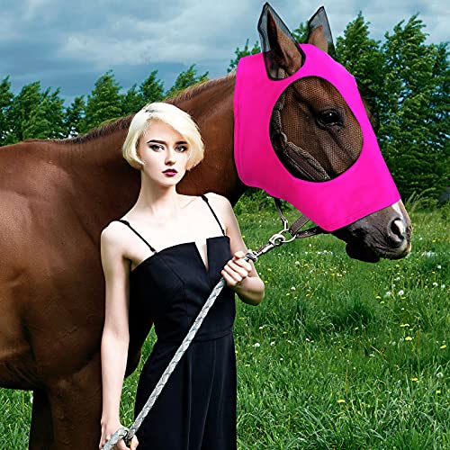 Image of Frienda 4 Pcs Horse Fly Masks with Ears UV Protection Elastic Horse Mask Breathable Comfortable Fly Mask for Adult Horses, Protect from Summer Insect(Medium,Purple, Blue, Pink, Black)