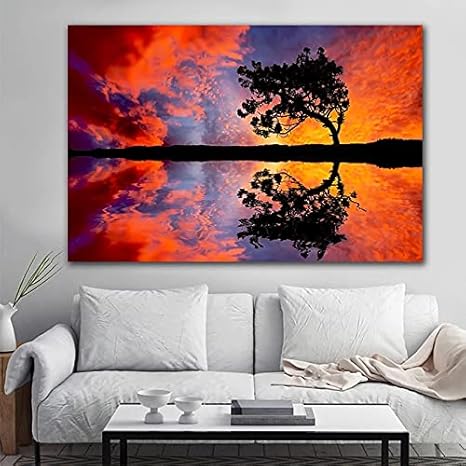 Amazon 抽象芸術の絵画 風景壁アートパネル日没孤独な木キャンバス絵画インテリア美しい風景 Hd 写真リビングルームモダンな家の装飾 40x50cm フレームなし アートワーク ポスター オンライン通販