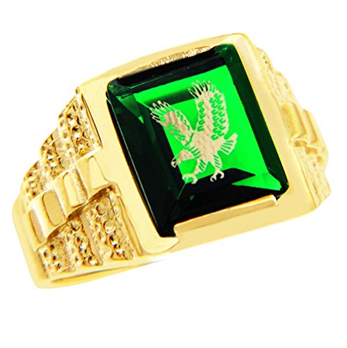 Men's 10K Yellow Gold Green Cz Stone American Eagle Ring (Size 13.5) #TOP8