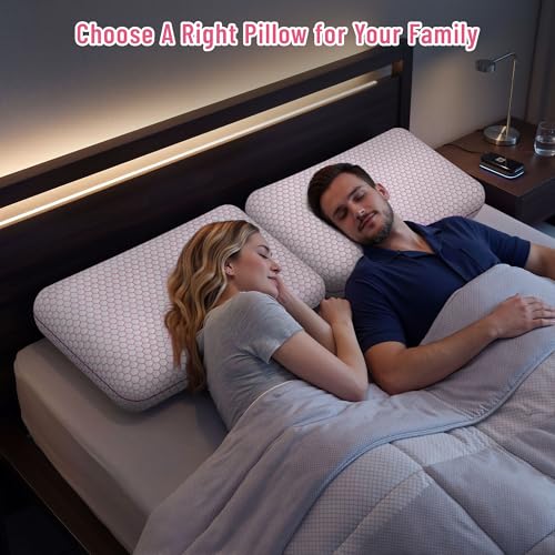 Image of CushyOasis Memory Foam Pillows for Side, Back and Stomach Sleepers, Set of 2, Bed Pillow with Washable Cover and Breathable Mesh, Bed Pillow for Sleeping (Pink,Standard Size)