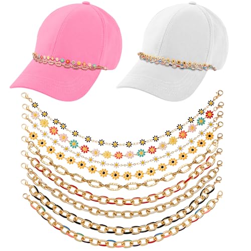 Image of Geyoga 9 Pcs Trucker Hat Chains Trucker Hat Charms Women Man Bill Decoration Detachable DIY Metal Chain for Mesh Baseball Cap(Multicolor,Flower)