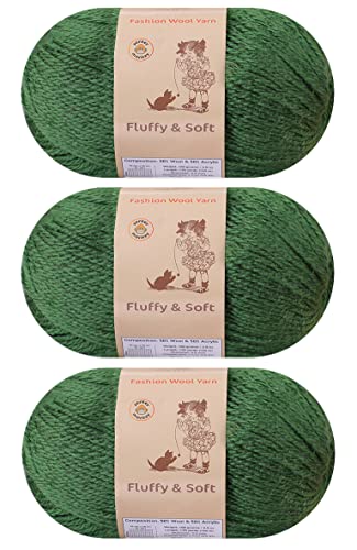 3-Pack Fluffy Wool Yarn By Yonkey Monkey. Lightweight And Soft. Knitting Crochet Diy Art Crafts (Army Green 026) #TOP16