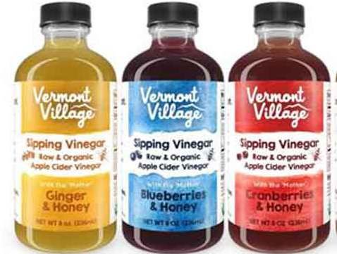Vermont Village Sipping Vinegar Variety Bundle, 8 oz (Pack of 3) includes 1-Bottle Blueberries & Honey, Ginger & Honey, Cranberries & Honey