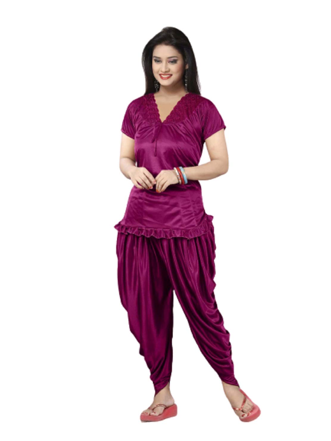 divine paridhaan Women's Satin Solid Maxi Nighty-picture-56