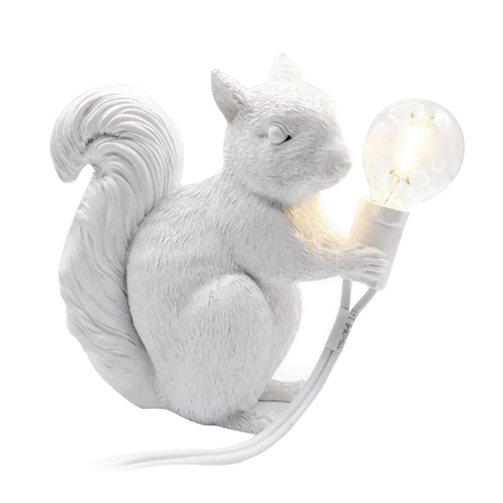 Ausuky White Modern Resin Squirrel Table Lamp Light Bedside Led Home Decor Desk Light Fixtures (White)