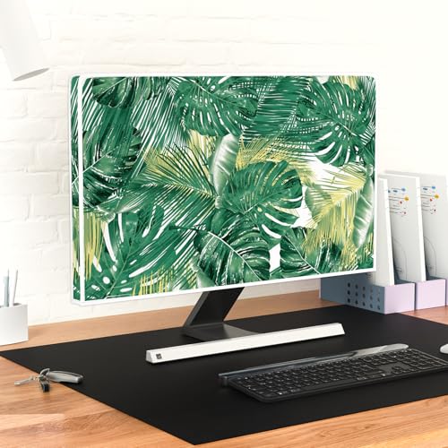 Image of Monitor Dust Cover 22, 23, 24, 25 Inch Water Proof Computer Covers for Desktop Pc CPU Tower Protector Panel Case Computer Screen Protective LCD /LED /HD,Green Tropical Leaves