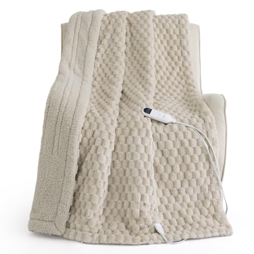 Image of Bedsure Heated Blanket Throw XL, Light Brown Bubble Shaped Electric Blanket