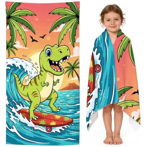 Image of FCXVXCL Dinosaur Beach Towel Kids Bath Towel Microfibre Towels Lightweight Compact and Quick Drying Travel Summer Wash Cloth for Outdoor, Bath, Swimming 70x150cm