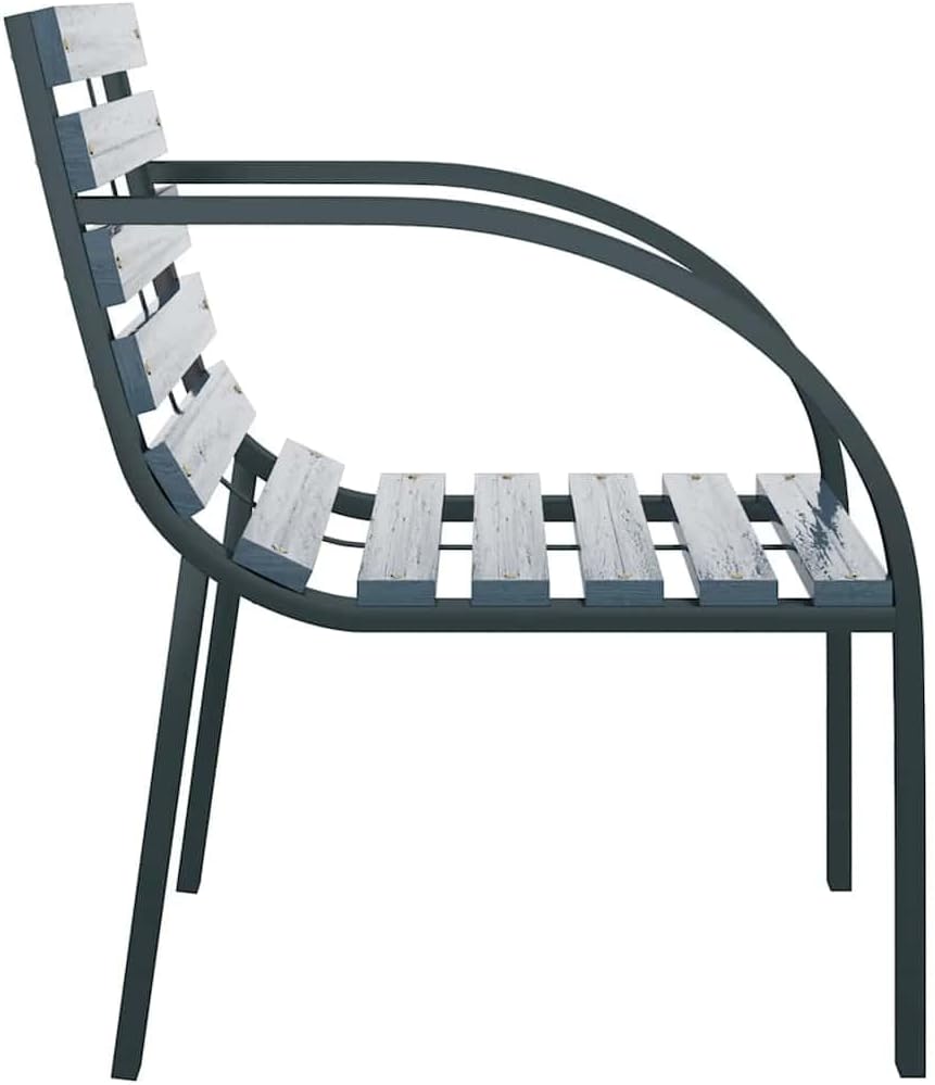 Garden Chair Set of 2 Gray Wood and Steel Medium Durable,Modern Steel Frame Garden Chairs with Curved Armrests Durable & Weather Resistant | Outdoor Patio Seating Outdoor Furniture