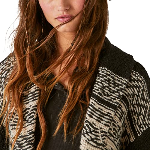 Lucky Brand Women's Fair Isle Print Coatigan, Dark Black Combo, Large #TOP2